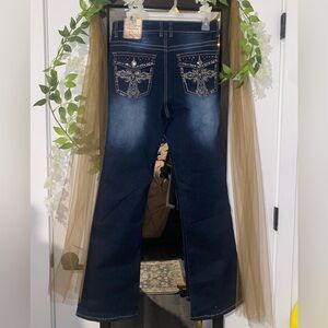 Elite Jeans cyber y2k rockstar gf high rise bootcut jeans w/ bling cross pockets